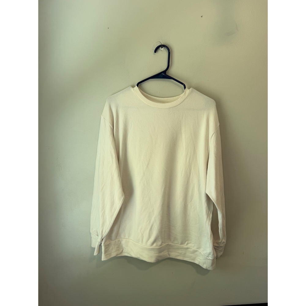 Uniqlo Womens XL Cream Off White Crewneck Sweatshirt Long Sleeve Minimalist 2683
